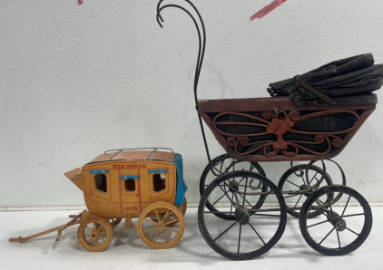 (1) Victorian Baby Caridge (2) Wells Fargo Mini Wooden Buggy