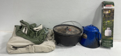 (1) Dutch Oven (1) Air Matress (1) Coleman Expandable Distribution Tree And More!