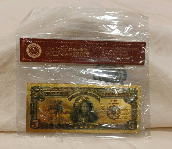 Gold Banknote Indian Chief $5 Bill with Certificate of Authenticity