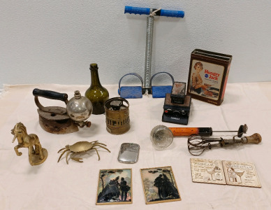 (1) Vintage Polaroid (1) Vintage Self Heating Iron (1) Vintage Hand Warmer & More!