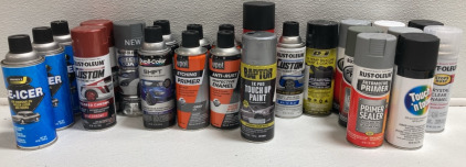 (3) Windshield De-Icer, Assorted Auto Paint and Primers, (3) Household Spray Paints