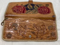 (1) Hand Tooled Leather Wallet & Paparazzi Brand Earrings - 3