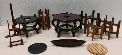 (7) Wood Home Planter Stands (1) Wood Tea Light Boat