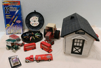 (1) Model Rocket Launcher Set (12) Hot Wheels Inside Tire Container & More!