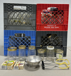 (4) Miks Crates Full of Canning Jars, Lids & Accessories