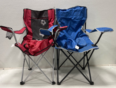 (2) Nice Soccer Chairs (1) Red (1) blue well built With Cup Holders Bags for Both