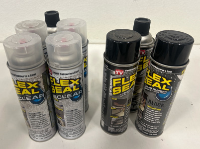 (5) Flex Seal Satin Clear Rubber Spray Sealant 14 oz. (3) Flex Seal Black Rubber Spray Sealant 14 oz.