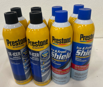 (4) Prestone AS244 Windshield De-Icer - 17 oz. Aerosol (4) Prestone Ice & Frost Shield Windshield Glass Treatment 17 oz