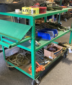 Metal Rolling Shop Cart w/ Harnesses and Assorted Tools and Items