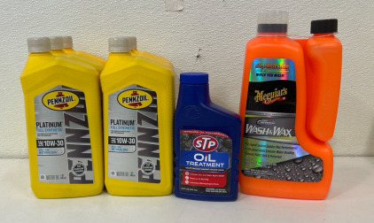 (6)Pennzoil Platinum Full Synthetic 10W-30 Motor Oil (1-Quart) (1) STP 65148 15 Oz Oil Treatment (1) Meguiar's Hybrid Ceramic Wash & Wax - 48 Oz Wash with 8 Oz SiO2 Boost