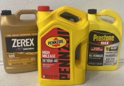 (1) Pennzoil (5qt) SAE 10W-40 (3) Assorted Anti-Freeze And More!
