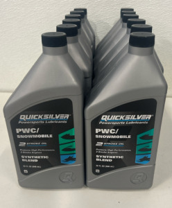 (12) Quicksilver 8M0166406 2-Stroke PWC/Snowmobile Engine Oil &ndash; Premium Synthetic Blend &ndash; 1 Qt.