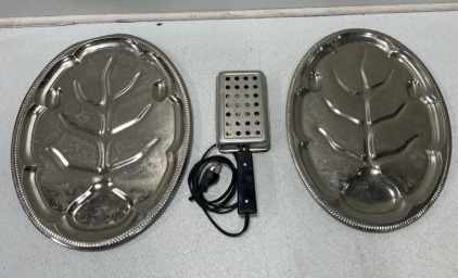 (1) Meteor 301VP Nu-Rod Vintage Refrigerator Freezer Defroster Model 301. (2) Electro Silver Plate Tree of Life Meat Carving Tray Platter Dish Footed