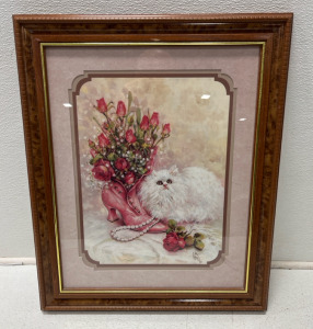Home Interiors White Cat & Victorian Boot Framed & Matted Print by Julia Crainer 23&rdquo;x18&rdquo;