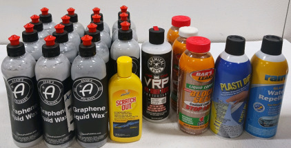 (15) bottles Adam&rsquo;s Polishes Graphic Liquid WaxBars. (3) Bottles Block Seal & More