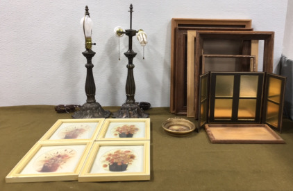 (2) Lamps, (4) Wildflower Themed Pictures & More