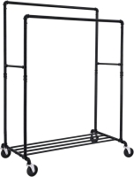 SONGMICS Heavy-Duty Clothes Rack, 39.4" with Storage Shelf, Double-Rod Garment Rack on Wheels, Metal Frame, 2 Casters with Brakes, Holds up to 198 lb, Black UHSR60B