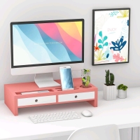 Bambloom Monitor Stand Riser with Drawer - Pink & White