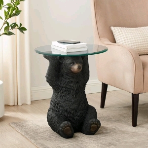 Powell Barney Bear 20" Round Side Table with Clear Tempered Glass
