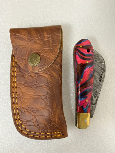 Demascus Folding Knife And Sheath