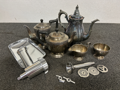Food Grinder Attachment And Silver Tea Set