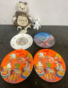 Rice Krispies Ceramic Plates, Disney World 25th Anniversary Plate, & Hersheys TeddyBear.