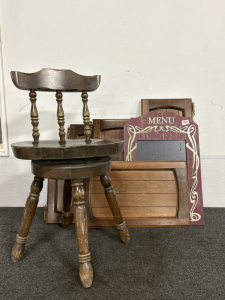 Rotating Stool, Cabinet Doors And Chalkboard