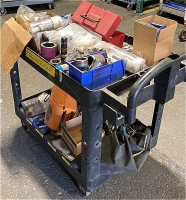 Plastic Rolling Cart w/ Metal Hole Saw Bits and More