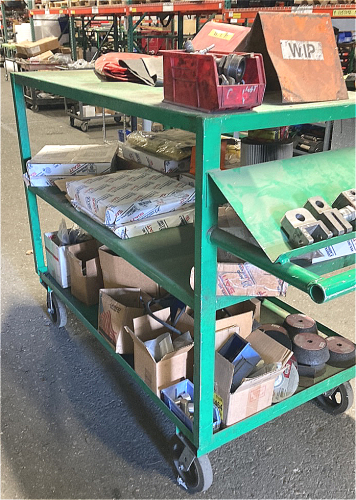 Metal Rolling Shop Cart w/ Saw Blades and Assorted Tools and Items