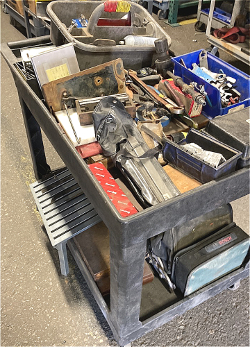 Plastic Rolling Cart w/ Assorted Tools and Items