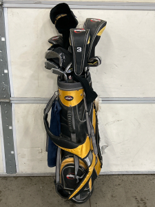 (1) Set Of Left Handed Alien Golf Bag w/ Clubs & Covers Plus Padded Shoulder Straps