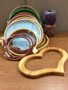 Box Of Craft Supplies Including Embroidery Thread, Crochet Thread/Yarn, Hoops & More