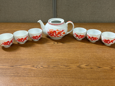 Vintage Great China Red & Orange Dragon Tea Set (Missing Lid)