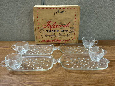 Vintage Crystal Informal Snack Set (4) Cups (4) Plates