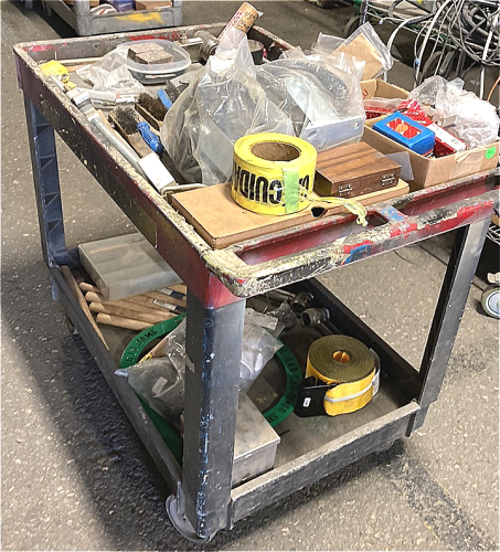 Plastic Rolling Cart of Tools and Assorted Items