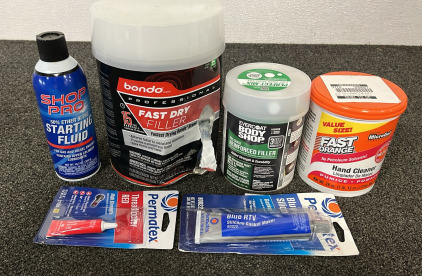 Bondo, Filler, Starting Fluid, Hand Cleanser, Gasket Maker, Thread Locker