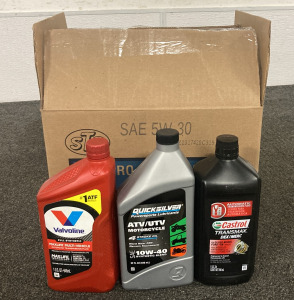 (4) Valvoline Full Synthetic Maclife Automatic Transmission Fluid, (3) QuickSilver ATV/ UTV Motorcycle 4-Stroke Synthetic Blend 10W-40 SAE Oil, And (3) Castrol Transmax Dex/ Merc Automatic Transmission Fluid For Older Model Ford/ GM Vehicles