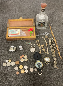 Assorted Collectors Items! Foreign Currencies, Basketball Cards, (2) &ldquo;Zippo&rdquo; Lighters, Jack Daniel&rsquo;s Bottle and More!