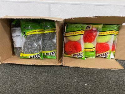 Simple Kleen Mesh Scouring Pads And Stee Scourere, Brand New Box Of Each, 12 Packs With 2 Per Pack In Each Box