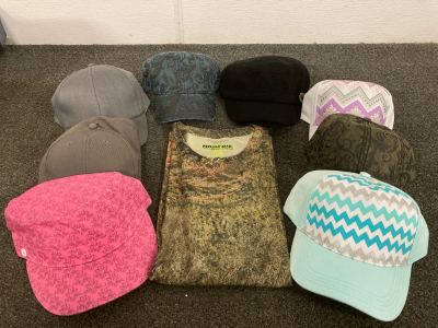 Eight Womans Hats Just In Time For Spring, Womans Mossy Oak Pursuits Shirt, Size Large