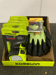 BRAND NEW! Komelon Gripper Non Slip Gloves Size XL (5 pairs), Komelon Tape Measures (5);