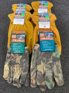 BRAND NEW! B&E Winter Lined Leather Gloves, 4 Pairs, Size XL; Boss Trailwise Cotton Gloves, Size Large; Boss Trailwise Insulated Jersey Gloves, Size Large