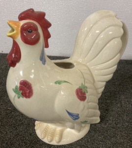 Poppies On Blue Ceramic Rooster Vase