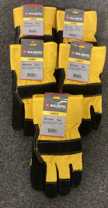 Brand New! (5) Pairs of Majestic Lined Black Cow Split Leather Palm Heavy Duty Size Medium Work Gloves