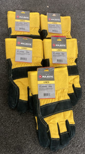 Brand New! (5) Pairs Majestic Lined Black Cow Split Leather Palm Super Heavy Duty Lined Size X-Large