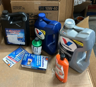 (1) Gallon 10W-30 Full Synthetic Motor Oil, (1) Gallon CVT Trans Fluid, (1) Gallon Shop Pro Brake Fluid And More