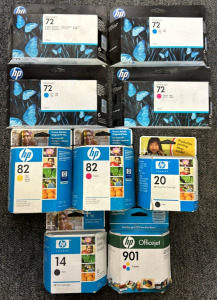 (4) 130ml Designjet 72 Ink Cartridges, (2) 69ml InkJet 82 Ink Cartridges, (1) 28ml Deskjet 20 Ink Cartridge And More