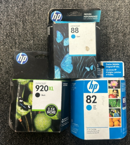 (2) Office Jet 88 Hp Ink Cartridges, (1) 69ml Designjet 82 Ink Cartridges, (1) 25ml Deskjet 15 Ink Cartridge And More