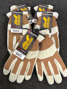 (BRAND NEW! Majestic Winter Eagle Tough Pigskin Heat Fleece Thermal Work Gloves-5 Pairs Size Medium