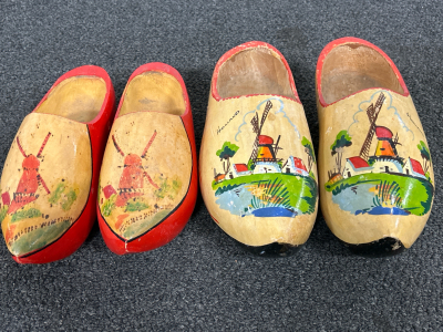 (2) Pairs Wooden Dutch Clogs